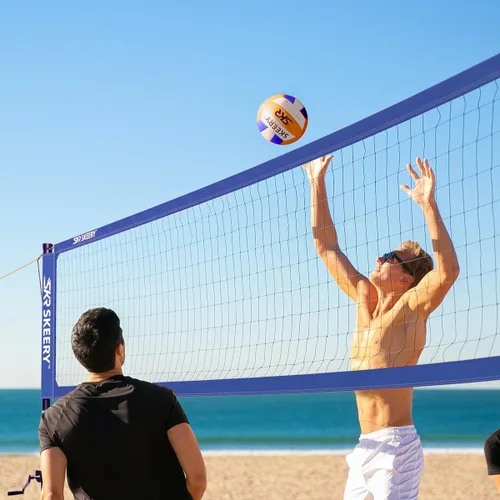 Vista 9 de SKEERY Juego de red de voleibol resistente al aire libre, diseño anti-hundimiento, postes de aluminio ajustables, red de voleibol portátil para Azul