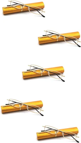 Vista 9 de Paquete de 5 lentes de lectura delgados de metal con estuche de tubo para hombres y mujeres, multicolor
