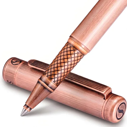 Vista 16 de Scriveiner Bolígrafo Rollerball de Laca Negra - Impresionante Bolígrafo de Lujo, Chapado en Oro Real, Repuesto de Tinta Schmidt, El Mejor Set de 1.