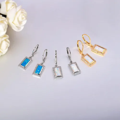 Vista 5 de CiNily Aretes de aro para mujer, diseño de ópalo chapado en oro blanco, joyería de regalo