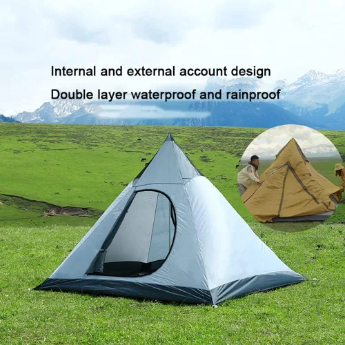 Vista 2 de GagalU Tienda de campaña piramidal para adultos, tienda de campaña india Tipi, diseño de doble puerta con malla extraíble, tienda de campaña