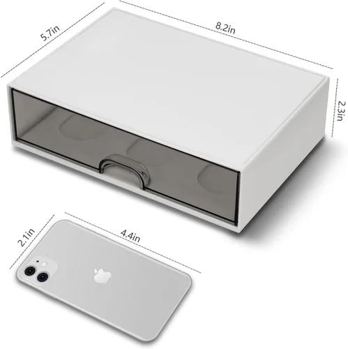 Vista 6 de QIYVLOS Cajón organizador de escritorio, caja de almacenamiento de escritorio de plástico transparente, organización de escritorio para suministros