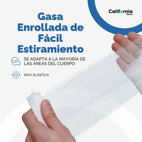 Vista 5 de California Basics Paquete de 12 rollos de vendaje de gasa con cinta, 2 pulgadas x 4 yardas, envoltura suave, elástica y transpirable para el cuidado