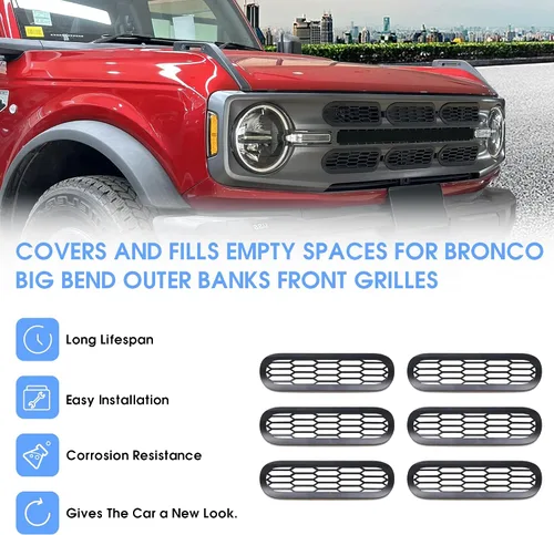 Vista 2 de sukemichi Insertos de parrilla de malla frontal para Ford Bronco Big Bend 2021, 2022, 2023, 2024, 2025, 2026, accesorios exteriores de 2 puertas, 4