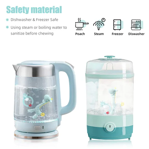 Vista 7 de SHARE&CARE Juguete mordedor de silicona sin BPA con estuche de almacenamiento, para niños mayores de 3 meses, alivio del dolor de encías y baby Azul