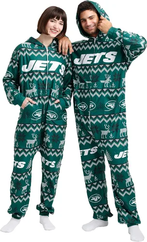Vista 25 de FOCO Unisex NFL Team Logo Pajamas One Piece Onesie Patrón feo navideño