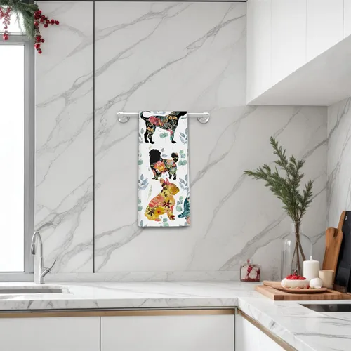 Vista 4 de Toallas de cocina para perros, regalos para amantes de los perros, mujeres, mamá, toallas de mano florales para decoración de cocina y baño, 16 x 24