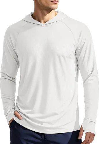 Vista 24 de KEFITEVD Sudadera con capucha de manga larga para hombre con protección solar UPF 50+ SPF de secado rápido Azur
