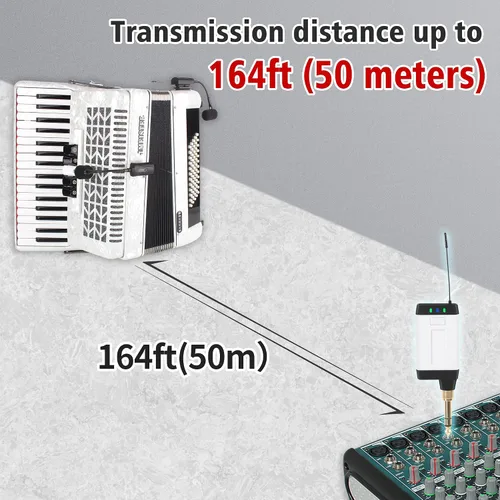Vista 5 de Micrófono inalámbrico de acordeón con 2 transmisores Q2/AT-5A Pastilla de acordeón de piano con micrófono de cuello de cisne receptor inalámbrico