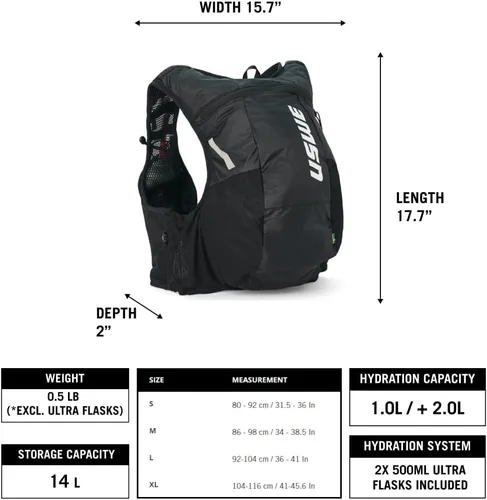 Vista 4 de USWE Pace - Mochila de hidratación para correr con 2 x 16.9 fl oz UltraFlask, mochila para hombre y mujer
