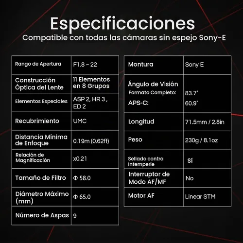 Vista 4 de Samyang 24mm F1.8 AF Lente de marco completo para Sony E – Gran angular, ligera, sellada contra el clima, modo de astrofotografía, interruptor