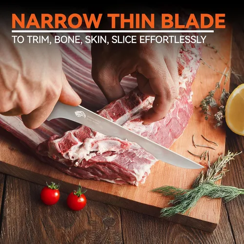 Vista 2 de TUO Black Hawk - Cuchillo de filete de 6 pulgadas para recortar grasa de carne, desollado de ciervos, mango de espiga completa, acero alemán de alto