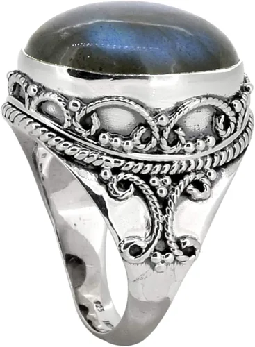 Vista 4 de YoTreasure Anillo de labradorita en negrita de 0.591 x 0.787in, plata de ley 925, joyería de piedras preciosas, Metal Piedra preciosa Metal