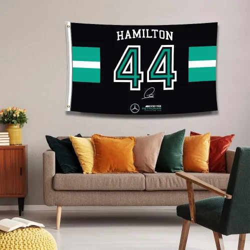 Vista 2 de MOOR Lewis Flag Hamilton 44 - Bandera de 3 x 5 pies, impresión HD, color vibrat/poliéster 150D para fanáticos de los automóviles