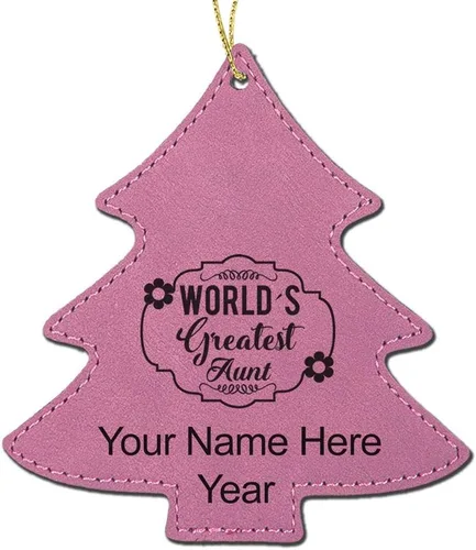 Vista 6 de LaserGram Adorno de Navidad personalizado, la tía más grande del mundo, piel sintética, idea de regalo grabada con láser personalizado