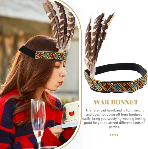 Vista 2 de Diadema de plumas con decoración de corona, tocado de estilo étnico, tocados indios, tocados bohemios, accesorios para el cabello de nativos