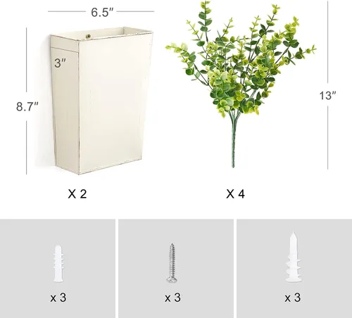 Vista 6 de Dahey Famhouse Decor - Maceta de pared de metal con eucalipto artificial y paquete de 3 mini eucalipto artificial en maceta