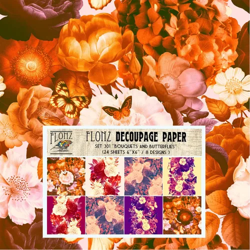 Vista 2 de Decoupage - Paquete de papel (24 hojas de 6 x 6 pulgadas), rosas doradas: delicadas rosas doradas y perlas que adornan un lienzo azul medianoche