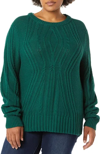 Vista 3 de Tienda Essentials Suéter trenzado 100% algodón con cuello redondo para mujer