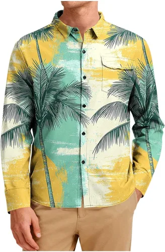Vista 15 de Camisa hawaiana de manga larga con botones florales tropicales para hombre, camisas de playa con estampado de flores, camisas casuales de viaje