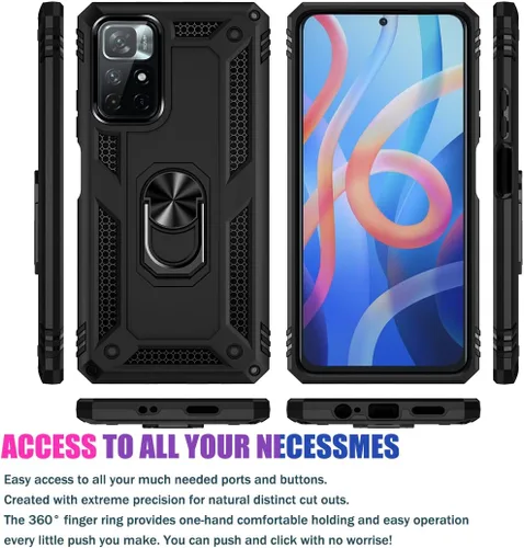 Vista 2 de Funda para Redmi Note 11 4G/para Redmi Note 11S 2201117TY con protector de pantalla de vidrio templado, [grado militar] Soporte magnético