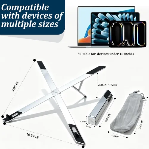 Vista 3 de Portable Laptop Stand for Travel, Aluminum X-Shape Silver