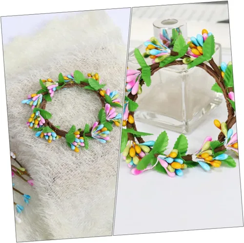 Vista 2 de KOMBIUDA 4 coronas de velas de Pascua para decoración de mesa, portavelas de bayas de primavera, encantadores adornos florales para fiestas