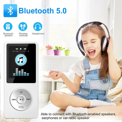 Vista 3 de Aigital Reproductor de MP3 con Bluetooth y tarjeta TF de 32 GB, reproductor de música de alta fidelidad con altavoz y auriculares integrados