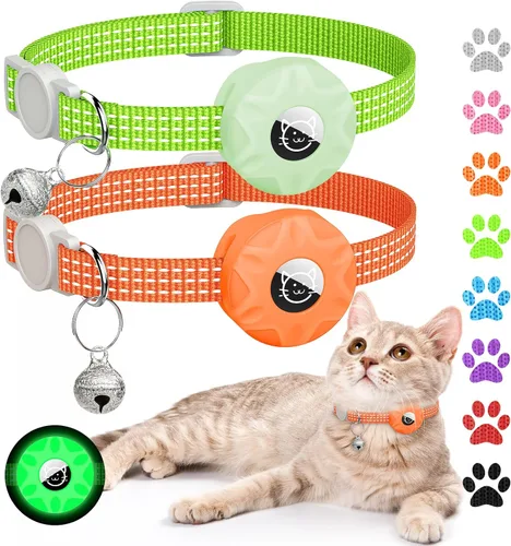 Vista 8 de Apple AirTag - Collar para gatos, rastreador GPS con función separable y campana, ligero para gatos y gatitos (negro)