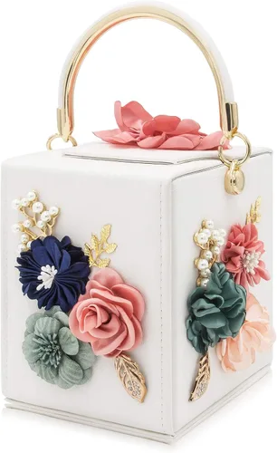 Vista 11 de Milisente Bolso de mano de noche para mujer, caja cuadrada floral, bolsos de noche, bolsos cruzados de hombro, bolso de mano de flores para boda