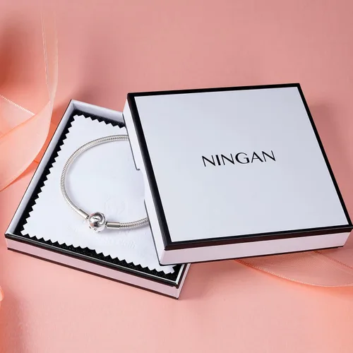 Vista 6 de NINGAN Snake Chain Bracelet for Pandora Charms 925 Sterling Silver Signature Bracelet with Round Clasp Charm Clear, Happy Birthday Gift for Women