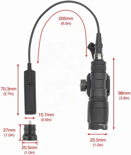 Vista 5 de M300A linterna táctica de 500 lúmenes con interruptor de botón y interruptor de presión remoto para modos constantes/momentáneos, compatible con 1 BK