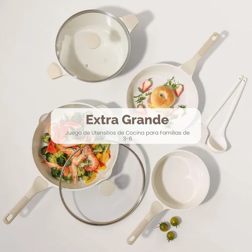 Vista 7 de SENSARTE Juego de utensilios de cocina de cerámica antiadherente de gran tamaño de 13 piezas, juego de ollas y sartenes saludables, juego de cocina