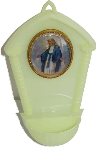 Vista 2 de Holy Land Market Fuente luminosa de agua bendita/aceite de unción o agua bendita - 7.5 in, icono de Medjugorje, rosario católico, rosario de tierra