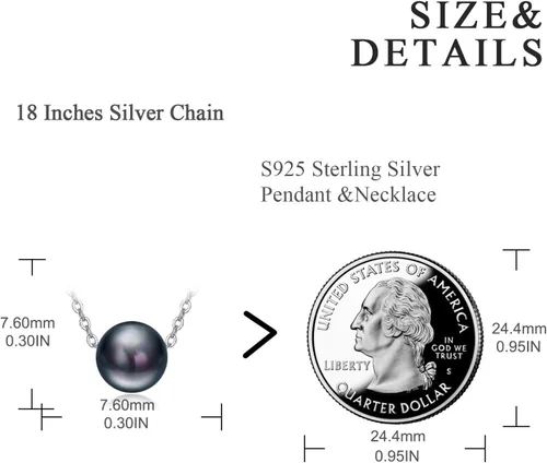Vista 5 de Gargantilla de plata de ley 925 con perlas negras, regalo de cumpleaños para mujer