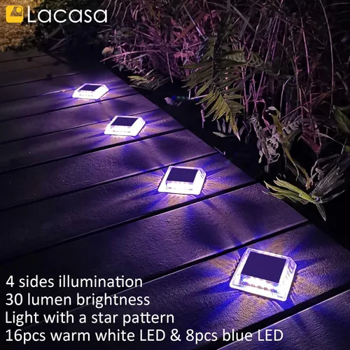 Vista 5 de Lacasa Luz Solar para Exteriores, Juego de 4 Piezas, 30LM, IP68 Resistente al Agua, Luz Solar de Jardín Automática de Encendido/Apagado para Paquete