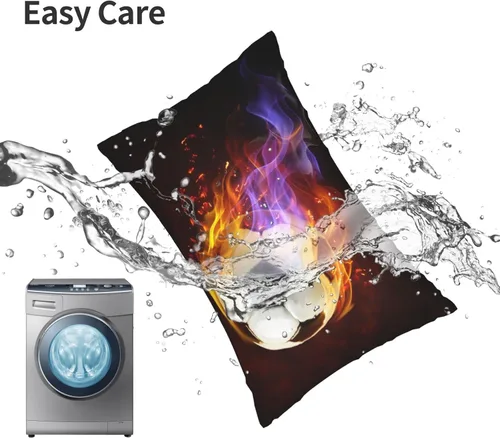 Vista 5 de Fundas de almohada de fútbol con estampado de fuego para deportes, para niños, niñas, mujeres, 30 x 20 pulgadas, fundas decorativas con cremallera