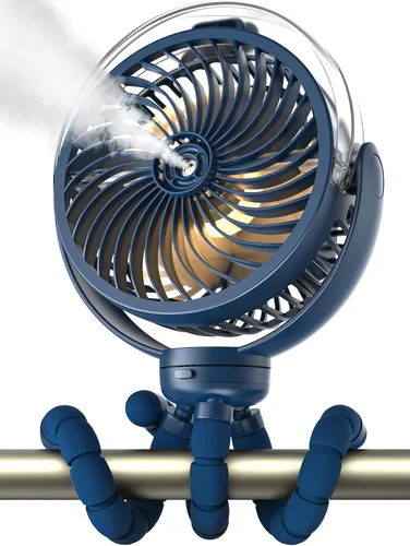 Vista 9 de Ventilador de cochecito nebulizador, ventilador portátil con batería de 6000 mAh con luz y giro de 360°, ventiladores personales con trípode