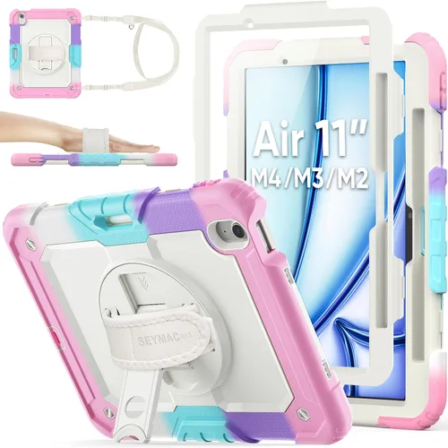 Vista 28 de SEYMAC stock Funda protectora para iPad Air de 11 pulgadas M3 2025/M2 2024 (Air 7ª/6ª generación), funda resistente con protector de pantalla