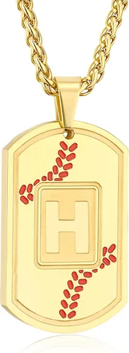 Vista 22 de Fervia Graduation Gifts - Baseball Initial Necklace for Men Dog Tag Stainless Steel Letter Pendant Sport Baseball Athletes Jewelry Christmas