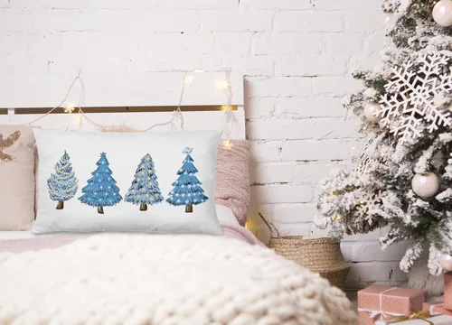 Vista 7 de KEUSPI Decoración Costera de Navidad - Fundas de almohada azules con árbol de Navidad de 12 x 20 pulgadas, fundas de almohada de Navidad