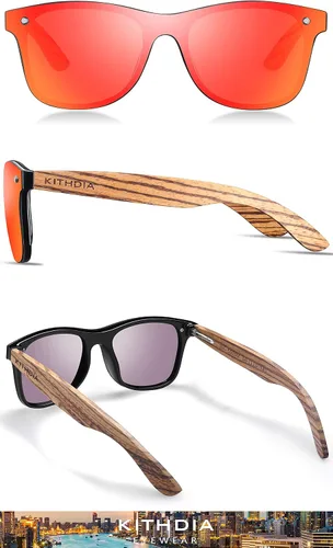 Vista 2 de Kithdia Zebra Gafas de sol de bambú de madera polarizadas para hombres y mujeres - Gafas de sol de madera S5029
