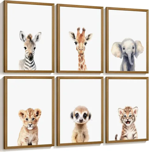 Vista 12 de Juego de 6 decoración de pared de animales marinos para guardería, lienzo de acuarela de océano, arte de pared para habitación de bebés y niños