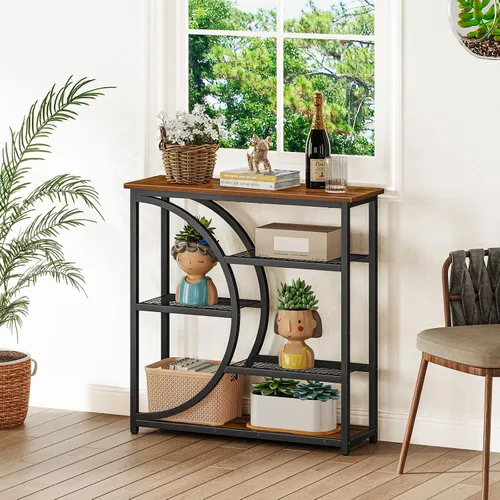 Vista 4 de Snughome Mesa de entrada, mesa de consola estrecha, mesa de sofá industrial con estantes de almacenamiento de 5 niveles, mesa de entrada