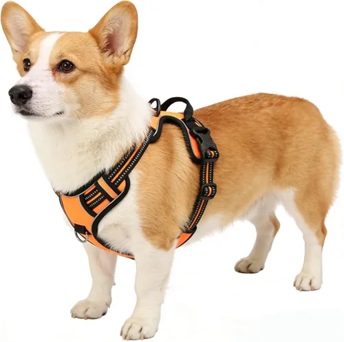 Vista 8 de Arnés negro reflectante sin tirones para perro con 2 clips para correa, chaleco acolchado suave para perros pequeños, fácil de poner y quitar