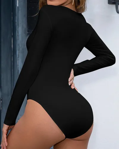 Vista 2 de Body para mujer con cuello cuadrado, manga larga, ajustado, elástico