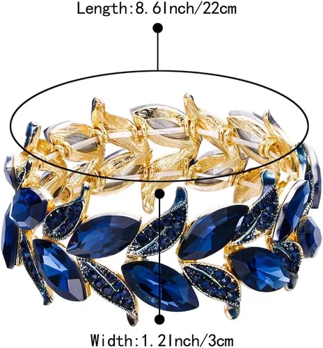 Vista 6 de BriLove Pulsera elástica de hoja con forma de marquesa de cristal nupcial para mujer