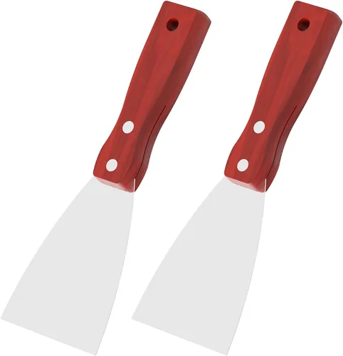 Vista 10 de Cuchillo de masilla, 2 herramientas raspadoras de acero inoxidable de 1 pulgada, cuchillos de metal con mango de madera para paneles de yeso