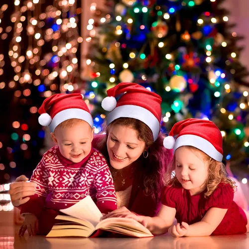 Vista 6 de SATINIOR 28 piezas de Navidad rojo Papá Noel sombrero de peluche de Papá Noel sombrero de tela no tejida sombrero de disfraz para niños adultos