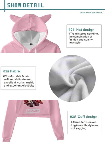 Vista 4 de Sudadera con capucha para mujer y niña, diseño de anime Slayer Kimetsu no Yaiba